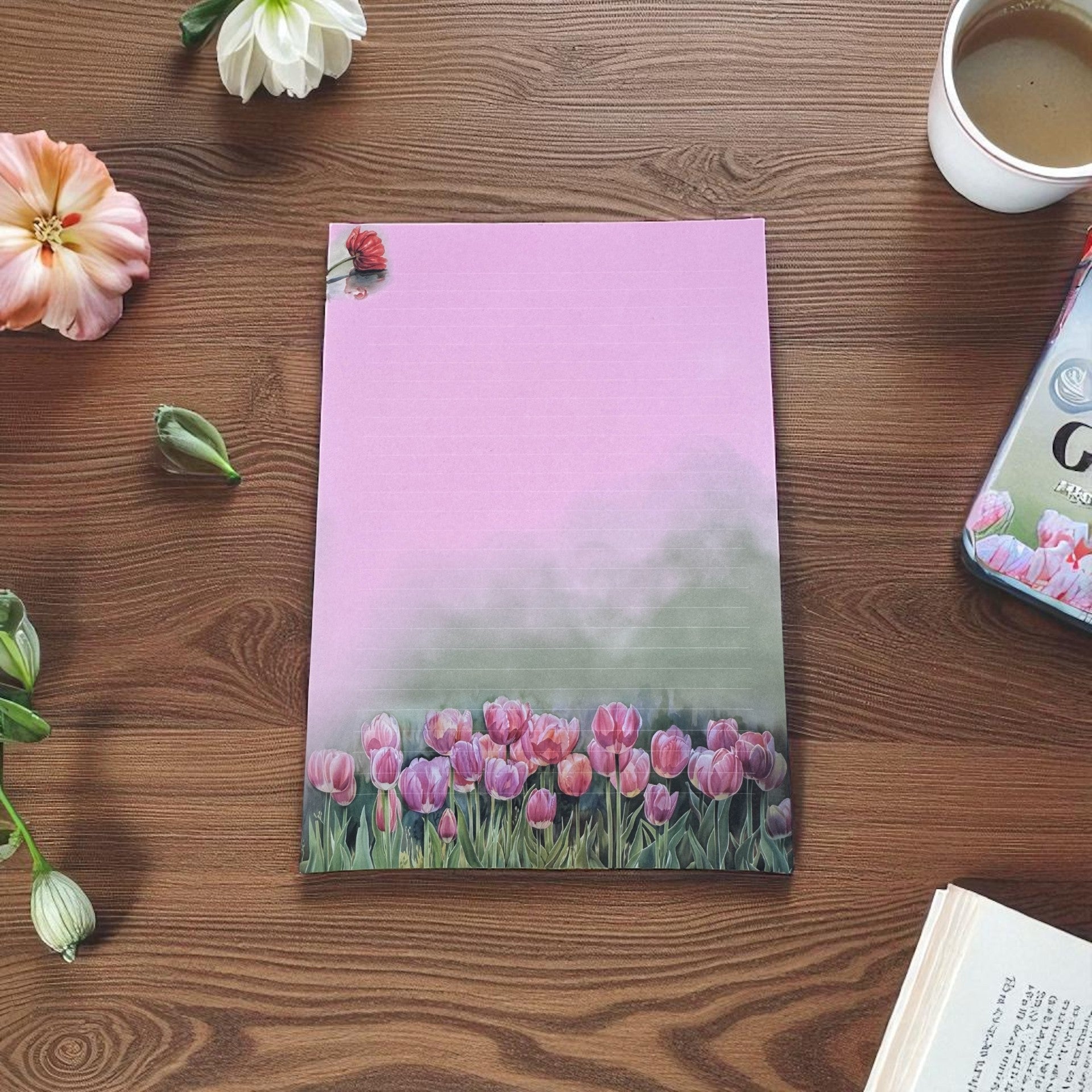 Pink Tulip Field Writing Paper