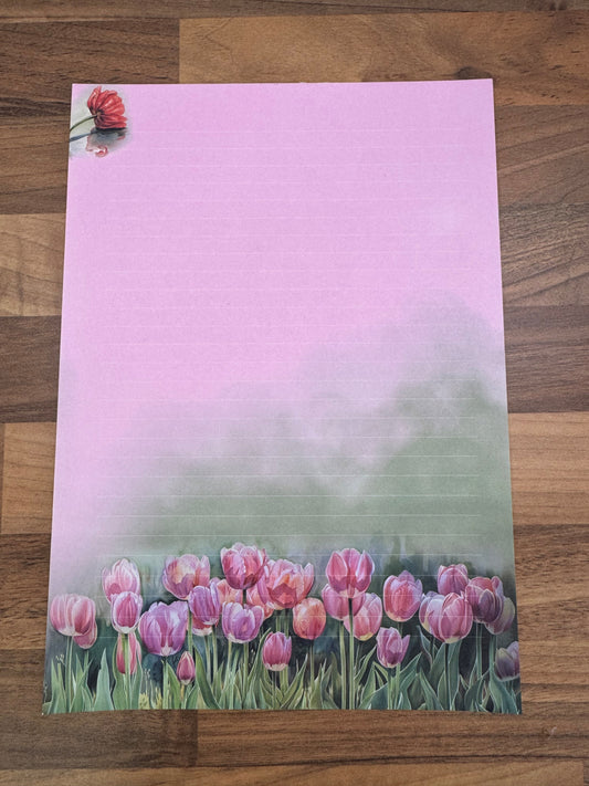 Pink Tulip Field Writing Paper